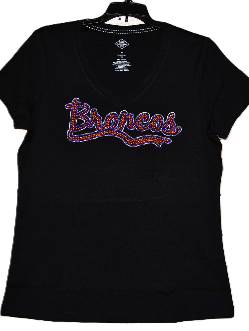 Broncos rhinestone VN black short sleeve shirt  XS S  M L XL XXL 1X 2…